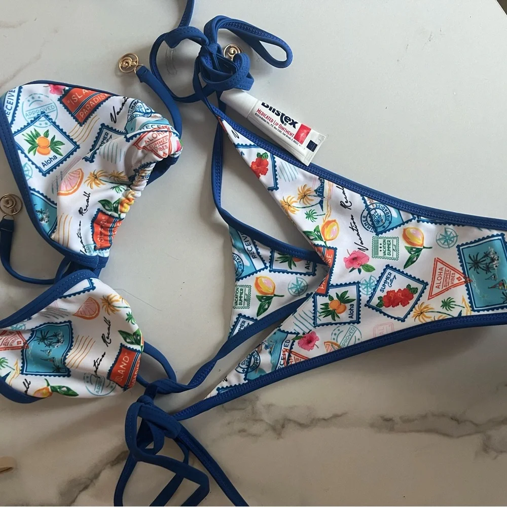 Blue Patterned Bikini Set - Picture 4 of 6